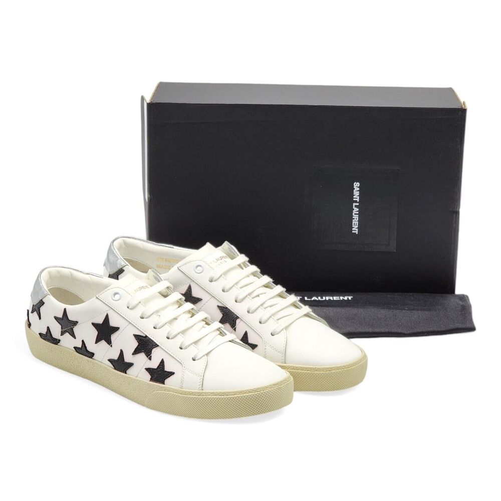 Saint Laurent Paris Court Stars Leather Sneakers White EU 41 US 8 - New $750 - Picture 1 of 9